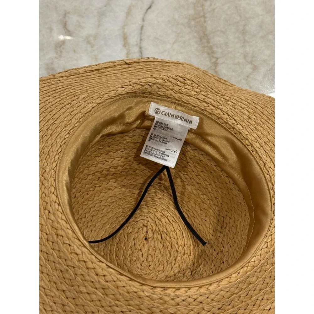 Giani Bernini Women s Woven Wide Brim Sun Hat with Logo Ribbon; Tan; One Size